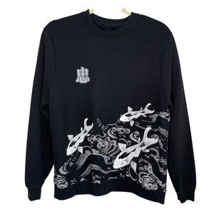 Blind Rooster Black Sweatshirt With Koi Fish & Wave Design, M